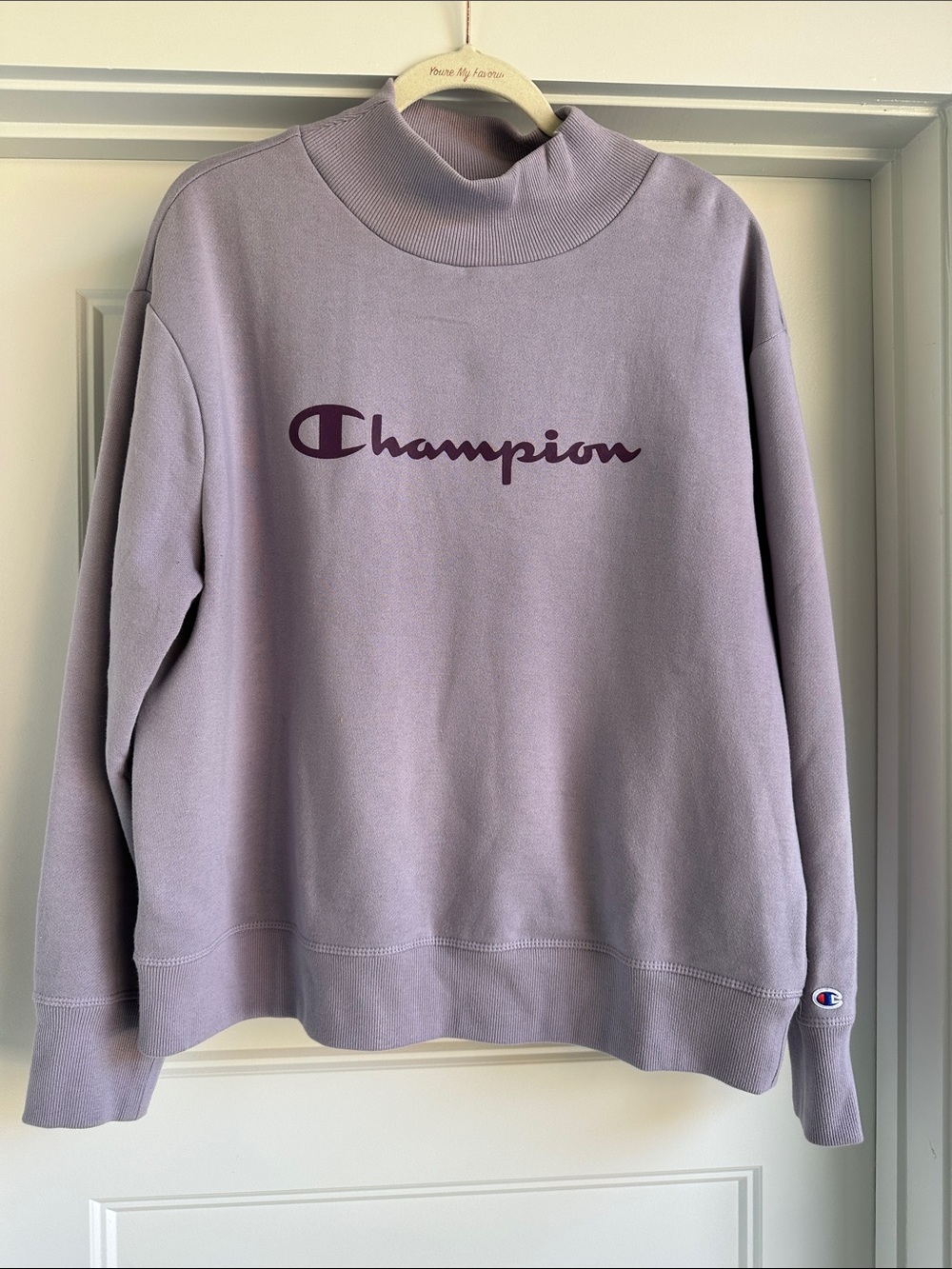Champion Lavender Mock Neck Sweatshirt with Plum Logo